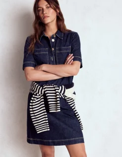 Boden Robes & Combinaisons|Robes Coupe Petite-Robe droite Zia en jean avec poche Indigo Foncé