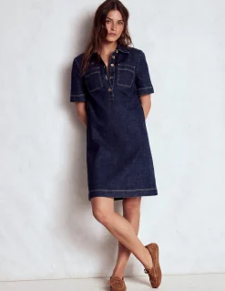 Boden Robes & Combinaisons|Robes Coupe Petite-Robe droite Zia en jean avec poche Indigo Foncé