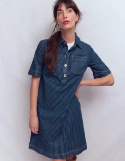 Boden Robes & Combinaisons|Robes Coupe Petite-Robe droite Zia en jean avec poche Rayé Indigo