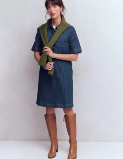 Boden Robes & Combinaisons|Robes Coupe Petite-Robe droite Zia en jean avec poche Rayé Indigo