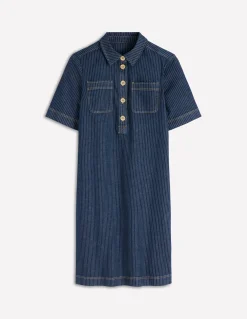 Boden Robes & Combinaisons|Robes Coupe Petite-Robe droite Zia en jean avec poche Rayé Indigo