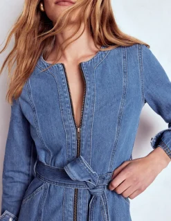 Boden Robes & Combinaisons|Robes Coupe Petite-Robe droite zippée en jean Denim vintage moyen