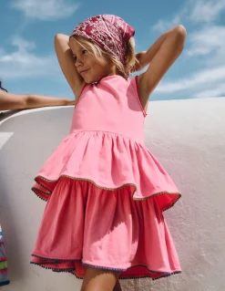 Boden Robes-Robe d’été en jersey à volants Rose chewing-gum