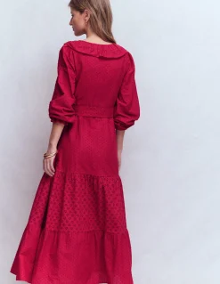 Boden Robes & Combinaisons|Robes Coupe Petite-Robe en coton à volants sur le devant Rouge persan