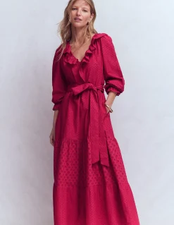 Boden Robes & Combinaisons|Robes Coupe Petite-Robe en coton à volants sur le devant Rouge persan