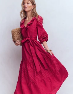 Boden Robes & Combinaisons|Robes Coupe Petite-Robe en coton à volants sur le devant Rouge persan