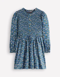 Boden Robes-Robe en jersey à corsage froncé Motif Garden Flower bleu geai