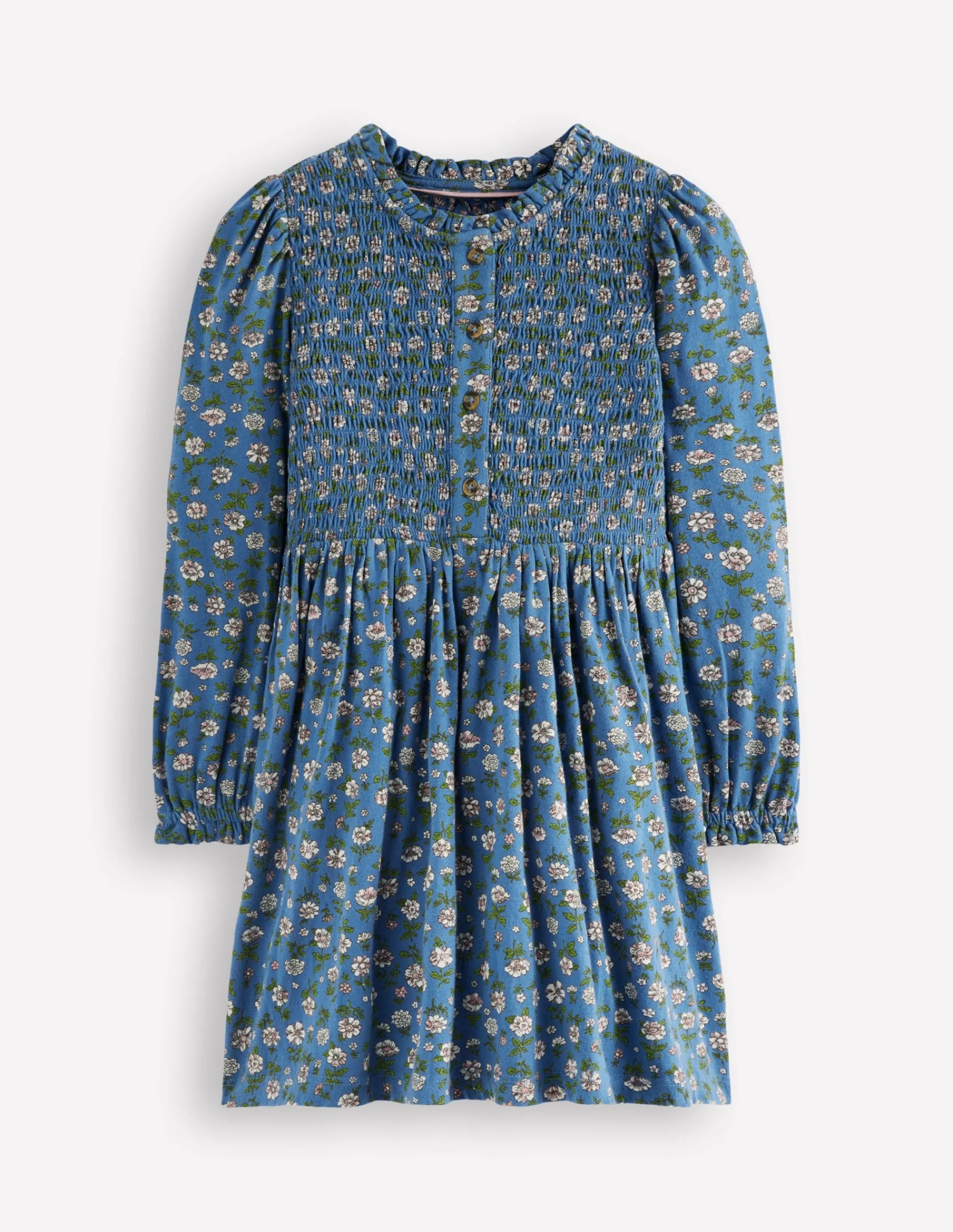 Boden Robes-Robe en jersey à corsage froncé Motif Garden Flower bleu geai