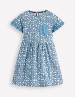 Boden Robes-Robe en jersey à poche et broderie anglaise Petites tulipes bleu glacier