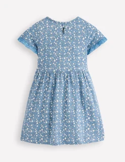 Boden Robes-Robe en jersey à poche et broderie anglaise Petites tulipes bleu glacier