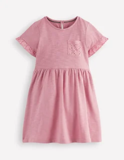 Boden Robes-Robe en jersey à poche et broderie anglaise Brume rose