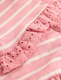 Boden Robes-Robe en jersey à poche et broderie anglaise Rayé rose amande