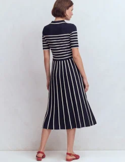 Boden Tenues De Travail|Robes & Combinaisons-Robe en maille à col Rayé bleu marine foncé et ivoire