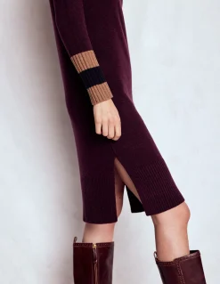 Boden Robes & Combinaisons|Midi-Robe en maille mérinos Rayé cerise foncé, marron