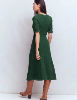 Boden Robes & Combinaisons|Midi-Robe en maille volantée à col tunisien Vert chasseur