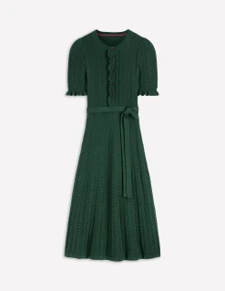 Boden Robes & Combinaisons|Midi-Robe en maille volantée à col tunisien Vert chasseur