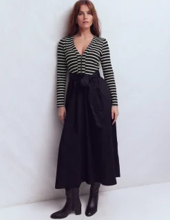 Boden Tenues De Travail|Robes & Combinaisons-Robe en mélange de techniques à manches longues Rayé noir