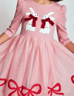 Boden Robes-Robe en tulle à appliqué Lapins rose chewing-gum