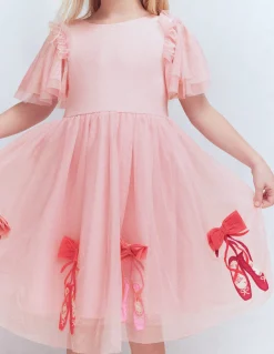 Boden Robes-Robe en tulle à manches courtes avec logo Ballerines rose français