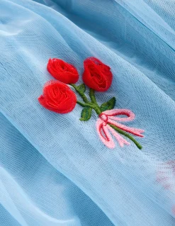 Boden Robes-Robe en tulle à manches courtes avec logo Roses bleu glacier