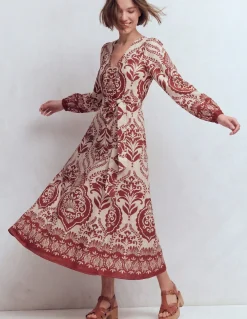 Boden Longues|Robes Coupe Petite-Robe Florence en lin mélangé Motif Ornamental Garden marron