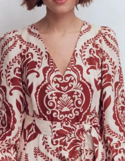 Boden Longues|Robes Coupe Petite-Robe Florence en lin mélangé Motif Ornamental Garden marron