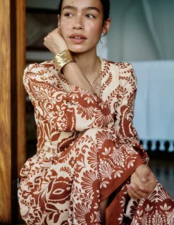 Boden Longues|Robes Coupe Petite-Robe Florence en lin mélangé Motif Ornamental Garden marron