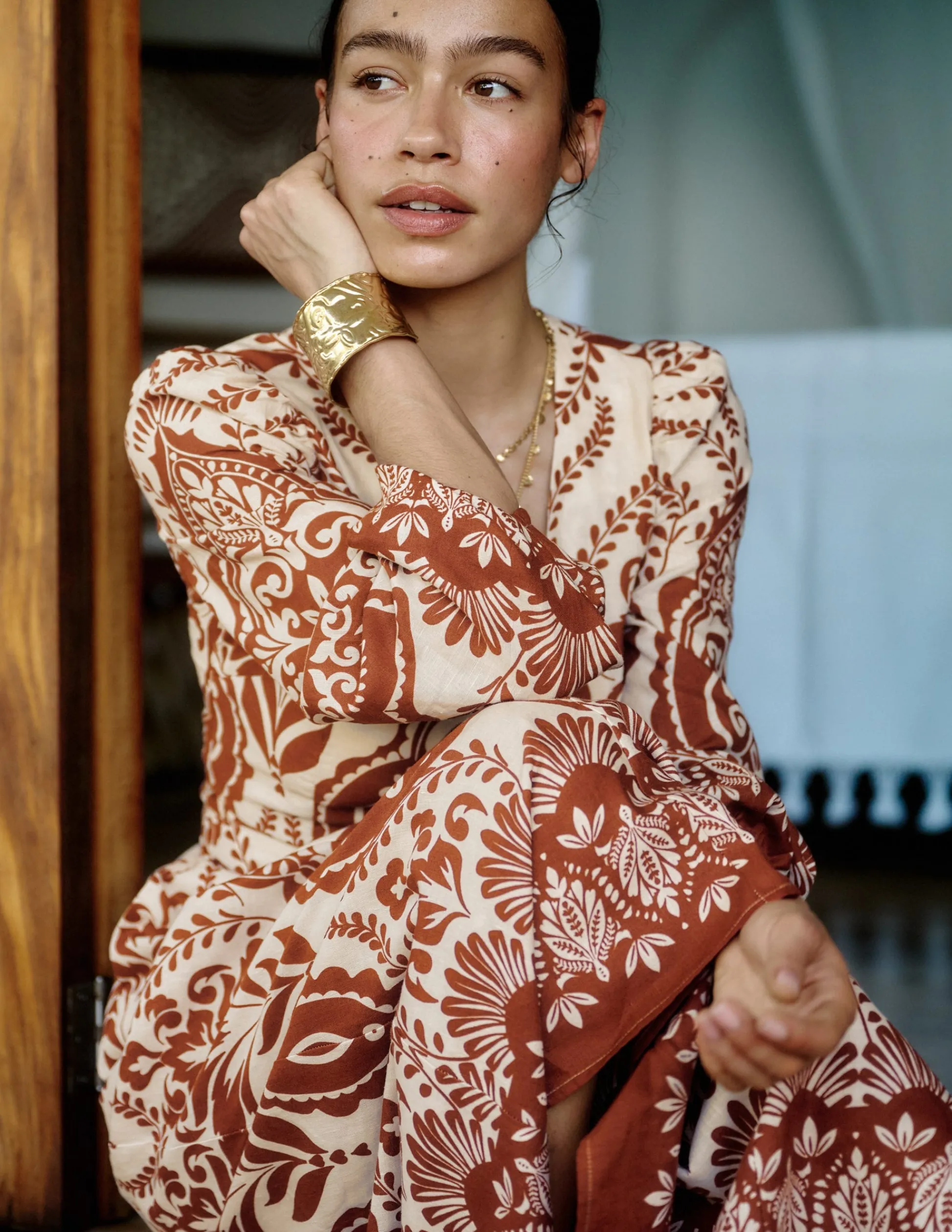 Boden Longues|Robes Coupe Petite-Robe Florence en lin mélangé Motif Ornamental Garden marron