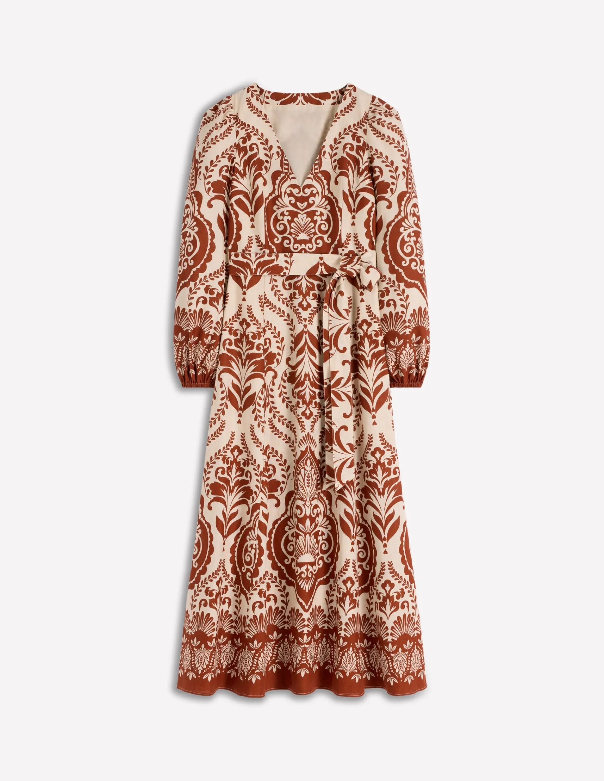 Boden Longues|Robes Coupe Petite-Robe Florence en lin mélangé Motif Ornamental Garden marron