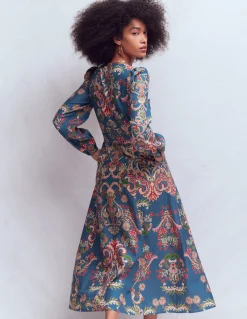 Boden Robes & Combinaisons|Longues-Robe Florence en lin mélangé Bleu, motif Enchanting Bouquet