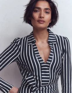 Boden Tenues De Travail|Robes & Combinaisons-Robe Imogen en jersey à col Rayé bleu marine foncé et ivoire