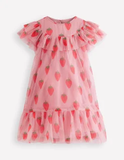 Boden Robes-Robe imprimée en tulle Motif Strawberry Stamp rose vintage