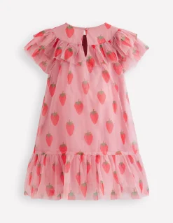 Boden Robes-Robe imprimée en tulle Motif Strawberry Stamp rose vintage