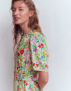 Boden Robes & Combinaisons|Robes Coupe Petite-Robe Kate à ceinture et manches bouffantes Motif Garden ivoire placé