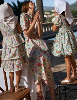Boden Robes & Combinaisons|Robes Coupe Petite-Robe Kate à ceinture et manches bouffantes Motif Garden ivoire placé