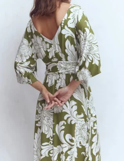 Boden Robes & Combinaisons|Midi-Robe kimono Imelda en jersey Olive, motif Botanical Flourish Mono