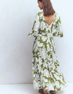 Boden Robes & Combinaisons|Midi-Robe kimono Imelda en jersey Olive, motif Botanical Flourish Mono