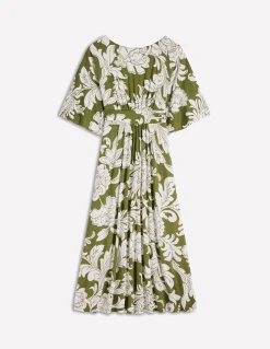 Boden Robes & Combinaisons|Midi-Robe kimono Imelda en jersey Olive, motif Botanical Flourish Mono