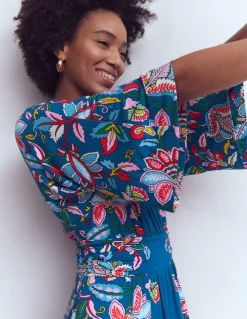 Boden Robes & Combinaisons|Midi-Robe kimono Imelda en jersey Bleu, motif Botanical Trail