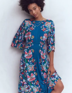 Boden Robes & Combinaisons|Midi-Robe kimono Imelda en jersey Bleu, motif Botanical Trail