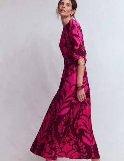 Boden Robes & Combinaisons|Midi-Robe kimono Imelda en jersey Pivoine rose, motif Decorative Lattice