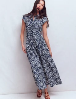 Boden Robes & Combinaisons|Longues-Robe longue Arabella en coton Bleu marine, motif Decorative Blossom