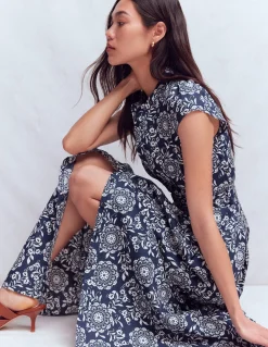 Boden Robes & Combinaisons|Longues-Robe longue Arabella en coton Bleu marine, motif Decorative Blossom