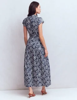 Boden Robes & Combinaisons|Longues-Robe longue Arabella en coton Bleu marine, motif Decorative Blossom