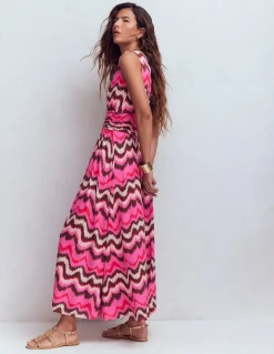 Boden Robes & Combinaisons|Longues-Robe longue Elodie en jersey Punch rose, vague zigzag