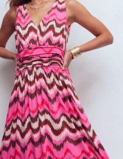 Boden Robes & Combinaisons|Longues-Robe longue Elodie en jersey Punch rose, vague zigzag