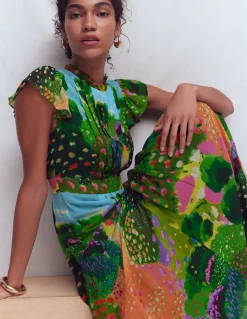 Boden Robes & Combinaisons|Longues-Robe longue plissée et volantée Imprimé jardin