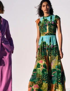 Boden Robes & Combinaisons|Longues-Robe longue plissée et volantée Imprimé jardin