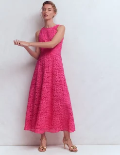 Boden Robes & Combinaisons|Longues-Robe longue Silvia avec corsage à baleines Dentelle punch rose