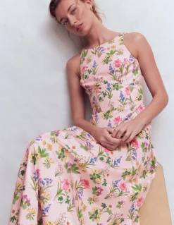 Boden Robes & Combinaisons|Longues-Robe longue Silvia avec corsage à baleines Motif Delicate Blossom rose